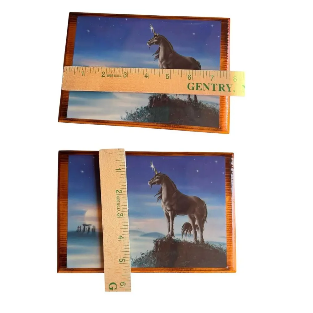 Vintage 1980's Unicorn At Attention Stonehenge Wood Plaque Fantasy Mythical Art